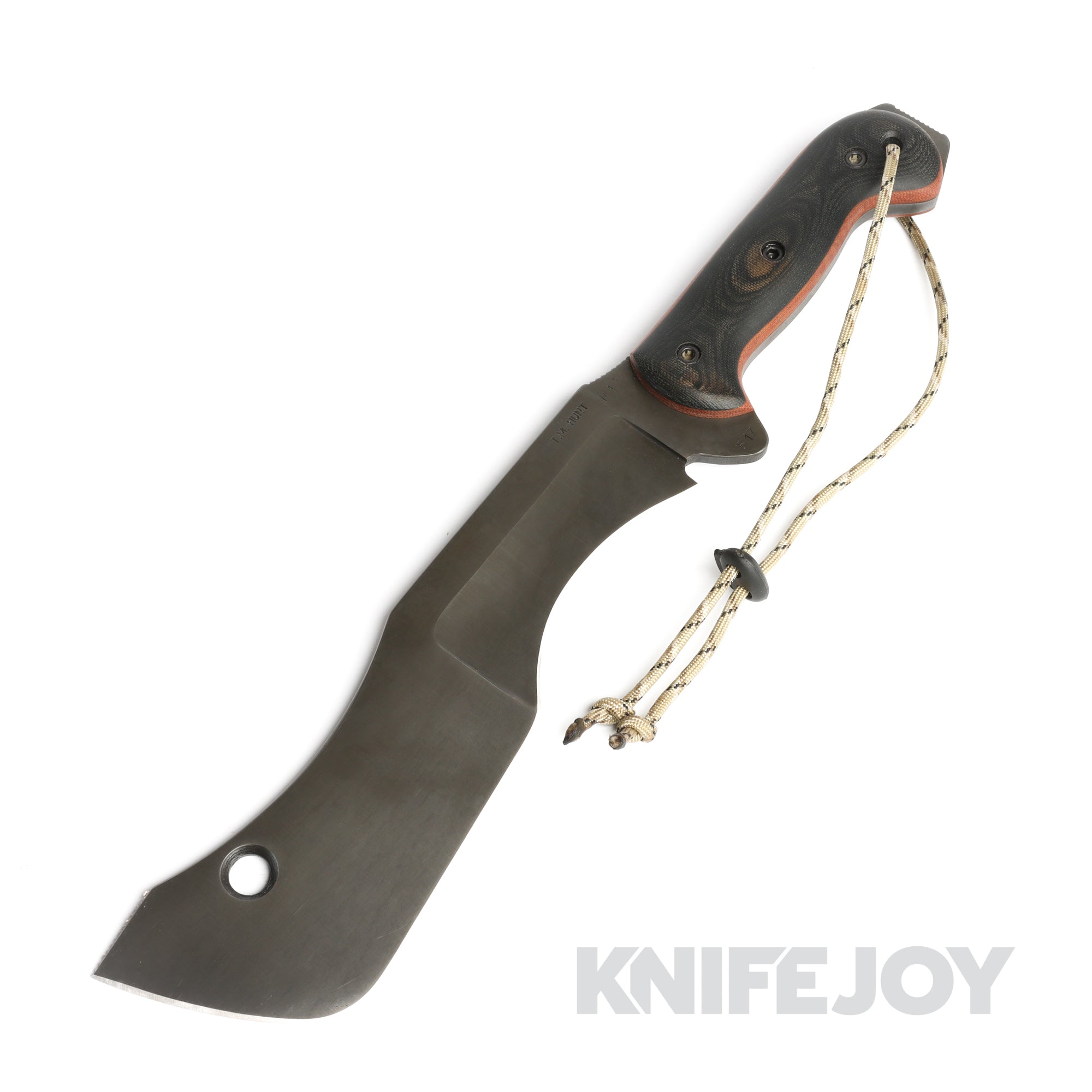 T.M. Hunt Custom Knives M18 Fixed Blade with Black Micarta and Natural Brown Liner Handles