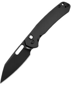 CJRB Cutlery CJRB-1925A-BST Pyrite-Alt Button Lock Folder Satin Wharncliffe Blade with Black Stainless Steel Handles