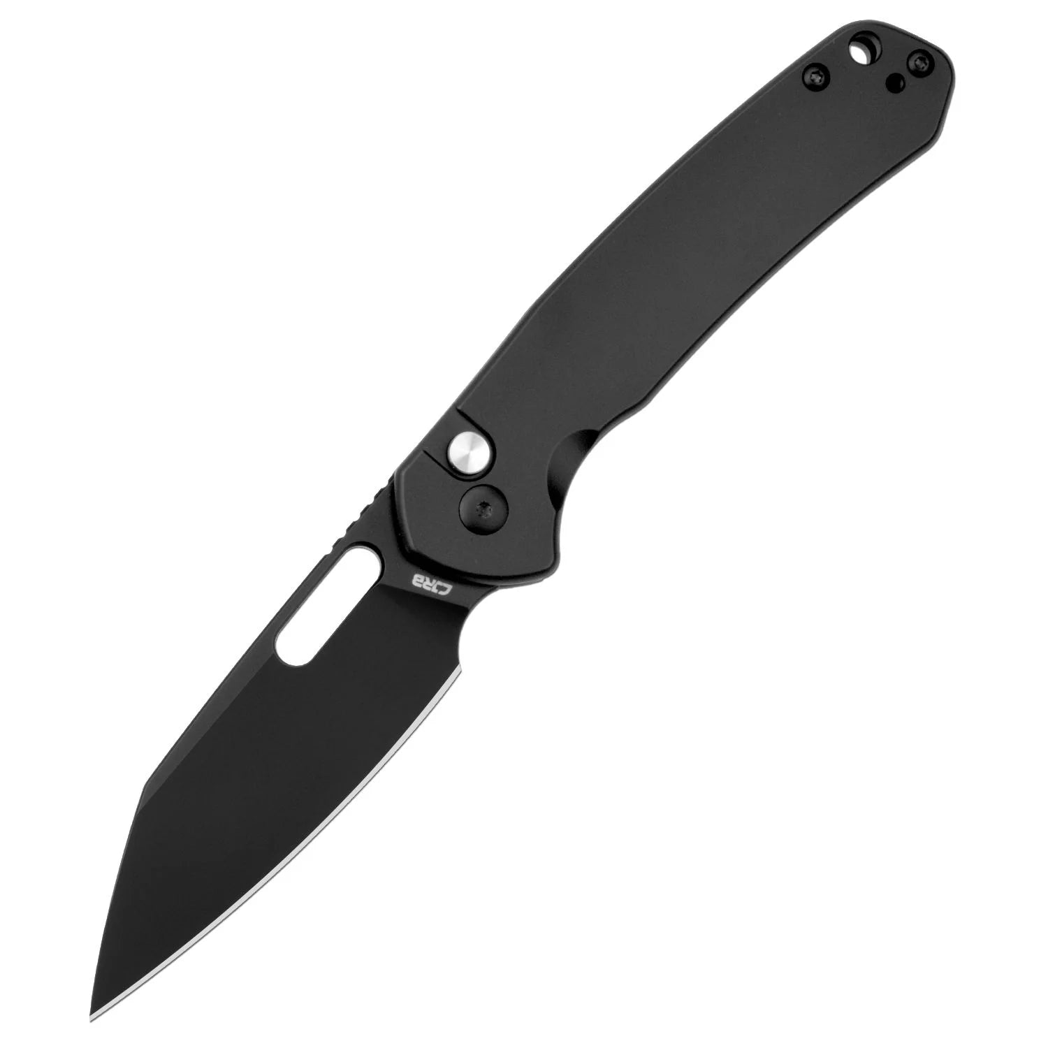 CJRB Cutlery CJRB-1925A-BST Pyrite-Alt Button Lock Folder Satin Wharncliffe Blade with Black Stainless Steel Handles