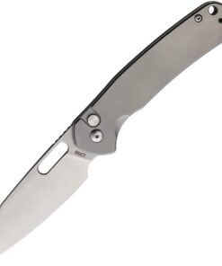 CJRB Cutlery CJRB-1925ATI Pyrite Button Lock Folder Stonewash Blade with Titanium Handles