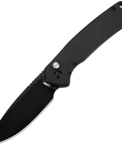 CJRB Cutlery CJRB-1925BST Pyrite Button Lock Folder Black Drop Point Blade with Black Steel Handles