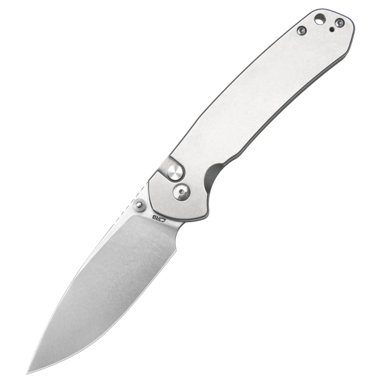 CJRB Cutlery CJRB-1925LST Large Pyrite Button Lock Folder Stonewash Drop Point Blade with Steel Handles