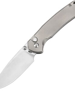 CJRB Cutlery CJRB-1925LTI Large Pyrite Button Lock Folder Stonewash Drop Point Blade with Titanium Handles