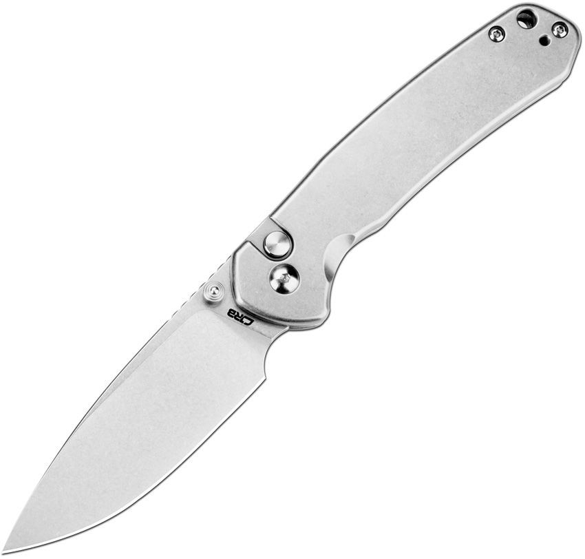 CJRB Cutlery CJRB-1925ST Pyrite Button Lock Folder Stonewash Drop Point Blade with Steel Handles
