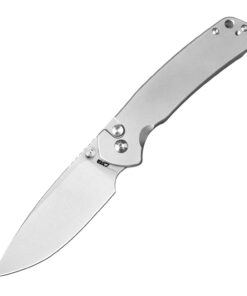 CJRB Cutlery CJRB-1925TI Pyrite Button Lock Folder Stonewash Drop Point Blade with Titanium Handles