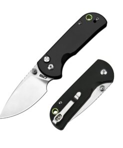 CJRB Cutlery CJRB-1934BK Mica Button Lock Folder Sand Polish Drop Point Blade with Black Aluminum Handles