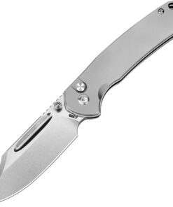 CJRB Cutlery CJRB-1942TI Bowie Pyrite Button Lock Folder Sand Polish Clip Point Blade with Titanium Handles