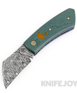 Rainy Day Knives Watch Pocket SlipJoint Knife Damascus Blade with Smooth Green Handles