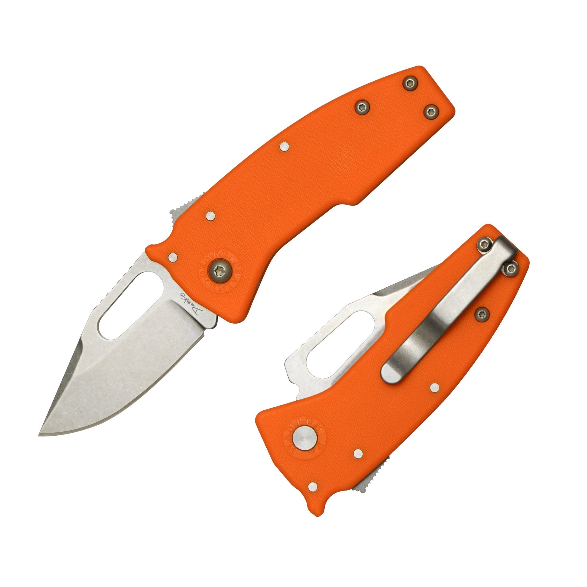 Demko Knives Nano-Shark AUS10A Clip Point Blade with Orange GRN Handles