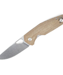 GiantMouse Knives Vox/Anso ACE Nimbus V2 Linerlock Knife Stonewash Blade with Double Natural Canvas Micarta Handles
