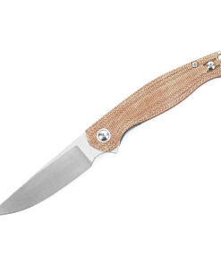 GiantMouse Knives Vox/Anso ACE Sonoma V2 Linerlock Knife Stonewash Elmax Blade with Natural Canvas Micarta Handles