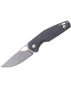 GiantMouse Knives Vox/Anso ACE Nimbus V3 Linerlock Knife Stonewash Magnacut Blade with Double Black Canvas Micarta Handles