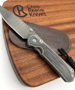 Chris Reeve Knives Small Sebenza 31 Drop Point Ladder Damascus DOUBLE SILVER LUG Blade with Black Canvas Micarta Inlay Handles