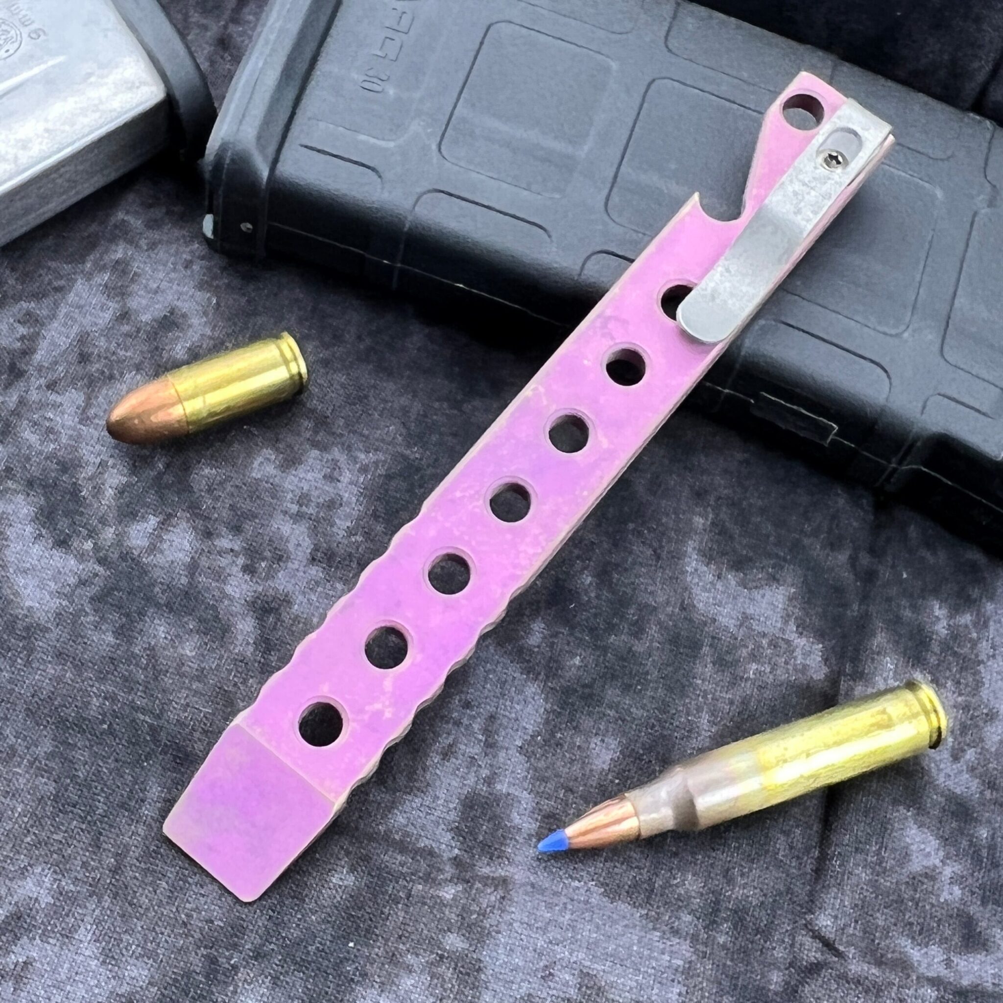 Maverick Customs 5.5" Fuller with Holes Pink Anodized Titanium Pocket Pry Bar