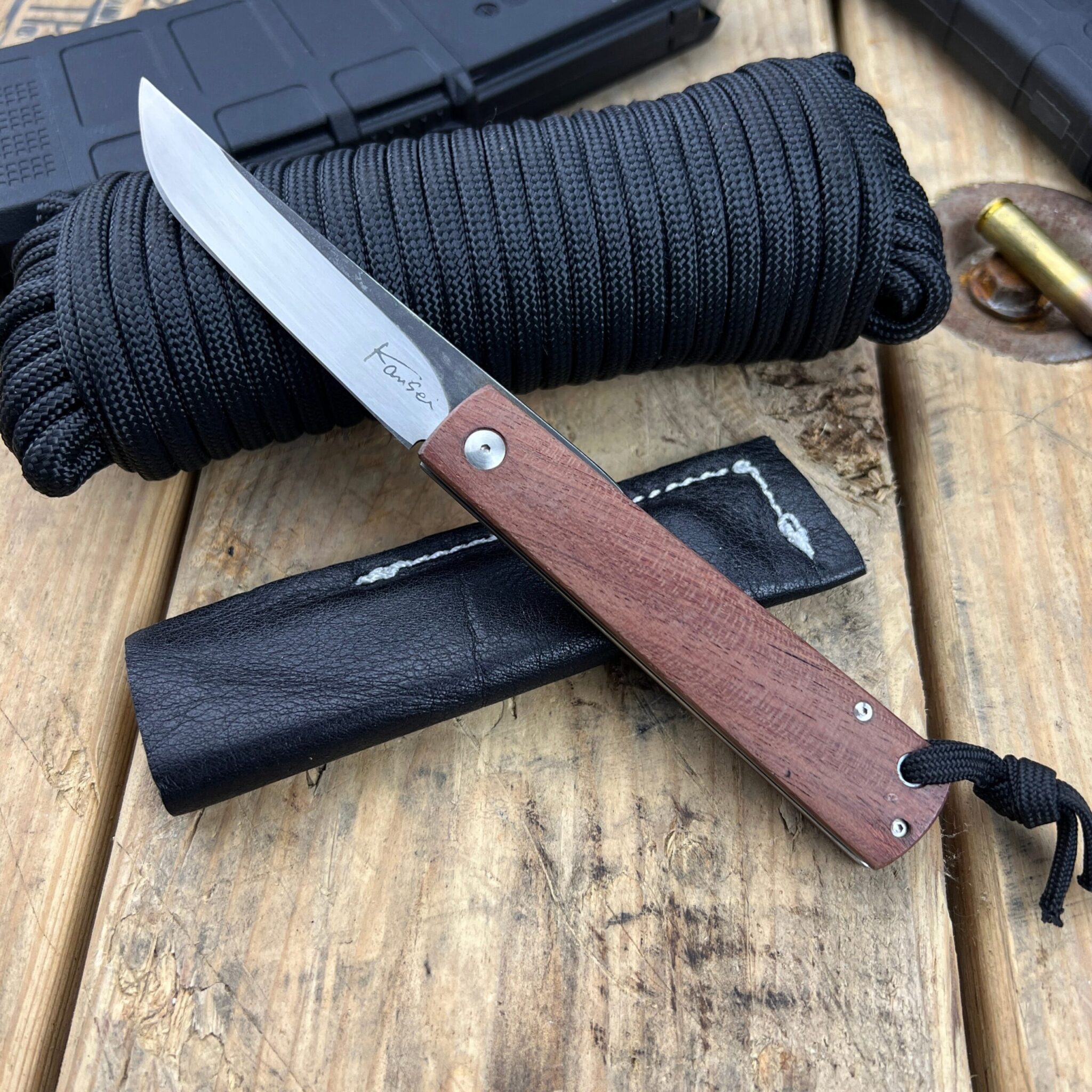 Kansei Matsuno Custom Knives F031 Friction Folder with Wood Handles