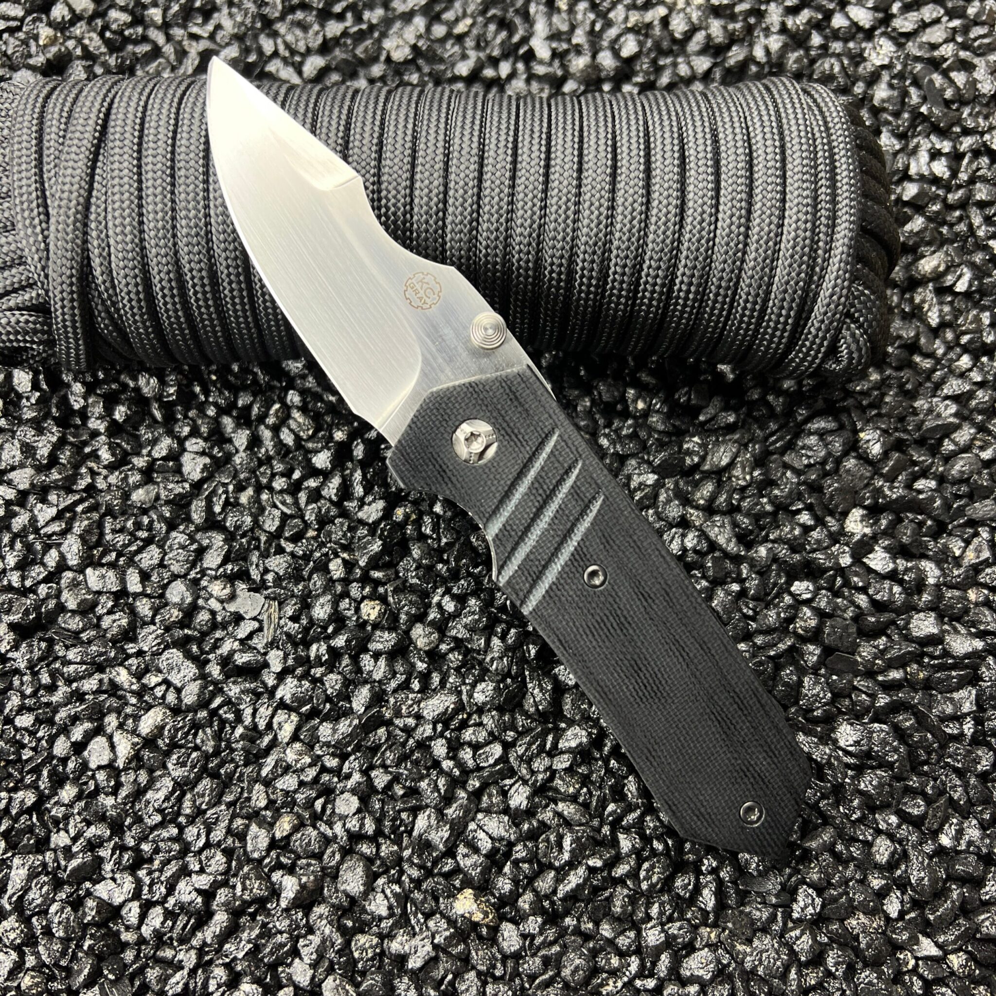 K.C. Gray Knives Medium Squeegee Magnacut Blade with Black Micarta Scales