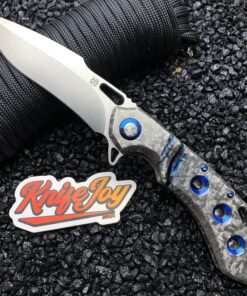 Olamic Cutlery Custom Wayfarer 247 M390 Harpoon Satin Blade/ Mammoth Tooth Inlay/Blue Accents