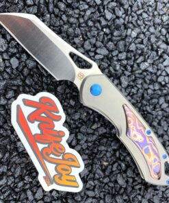 Olamic Cutlery Custom WhipperSnapper Wharncliffe Satin Blade/Fedokume Curved Inlays with Blue Accents