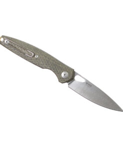 GiantMouse Knives Vox/Anso ACE REO Linerlock Knife Stonewash Magnacut Blade with Green Canvas Micarta Handles