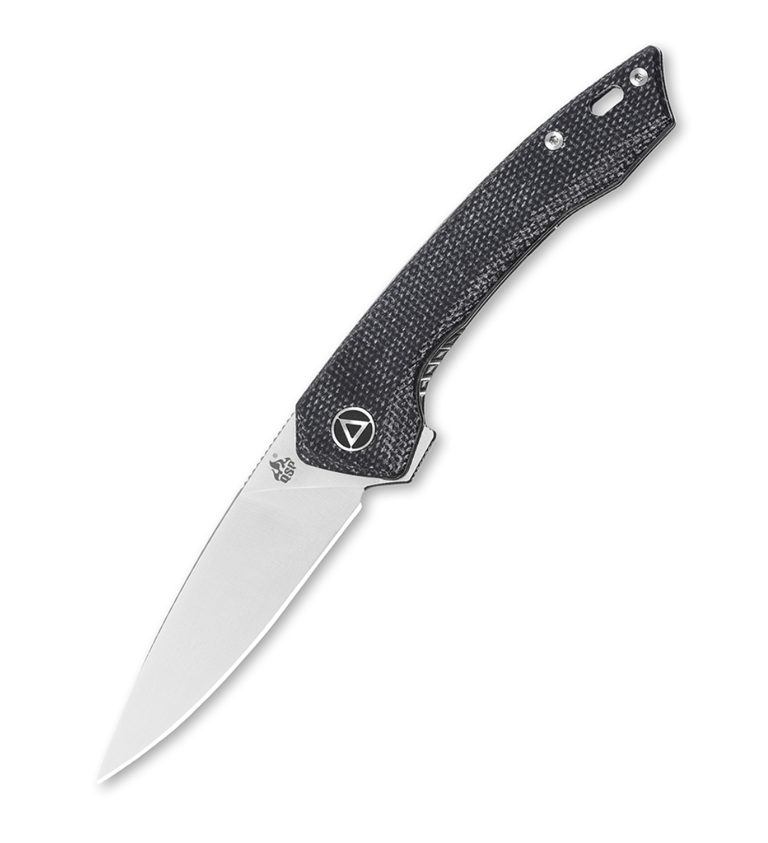 QSP Leopard QS135B Liner Lock Black Linen Micarta with Satin Blade