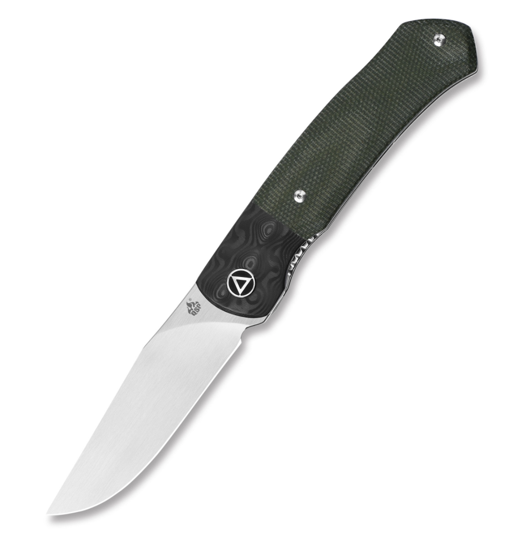 QSP Gannet QS137C Liner Lock CF Bolster/ Green Linen Micarta Handle with Satin Finish