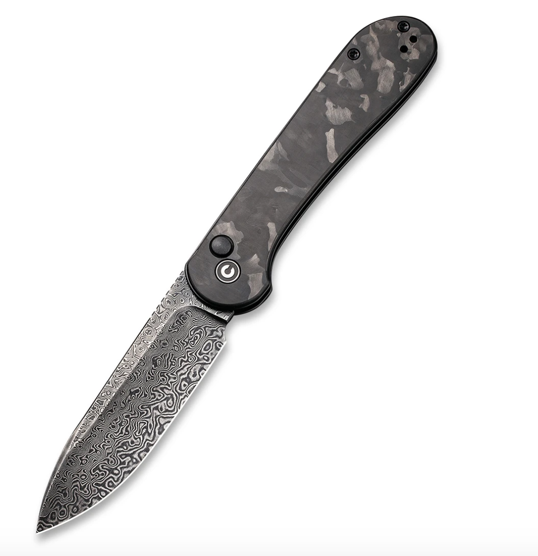 We Knife - CIVIVI Button Lock Elementum Marble Carbon Fiber Handle Hand Rubbed Damascus Blade