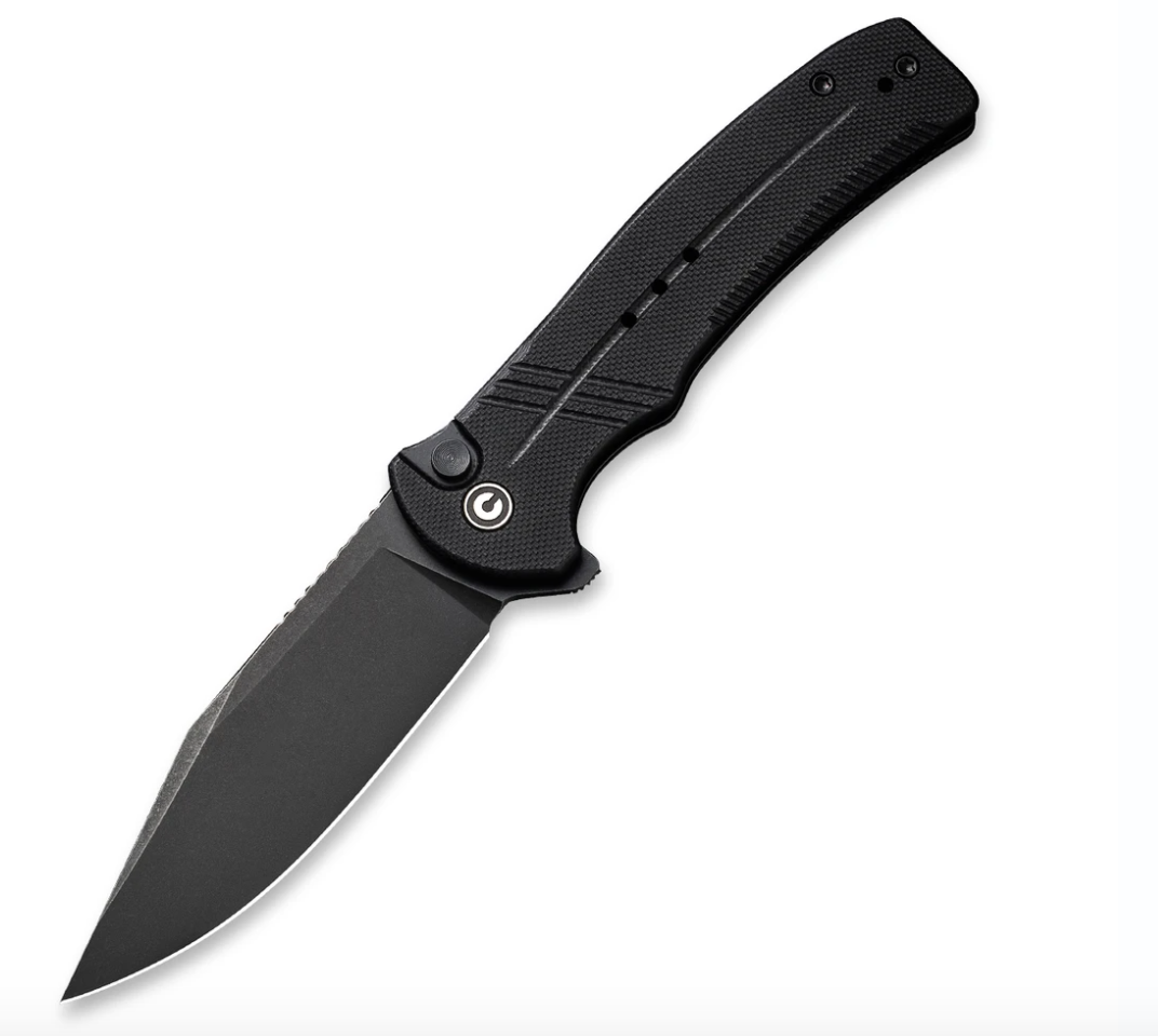 We Knife -CIVIVI Cogent Black Stonewash Blade with Black G10 Handle Button Lock Flipper