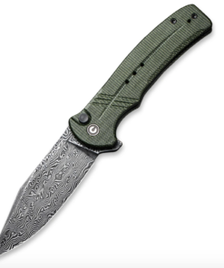We Knife -CIVIVI Cogent Damascus Blade with Green Micarta Handle Button Lock Flipper