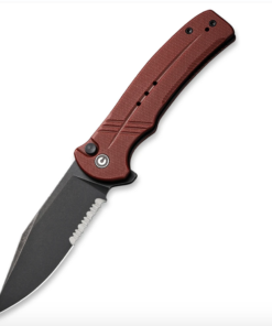 We Knife -CIVIVI Cogent Black Stonewashed Partially Serrated Blade with Burgundy G10 Handle Button Lock Flipper