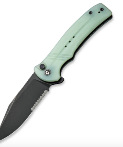 We Knife -CIVIVI Cogent Black Stonewashed Partially Serrated Blade with Natural G10 Handle Button Lock Flipper