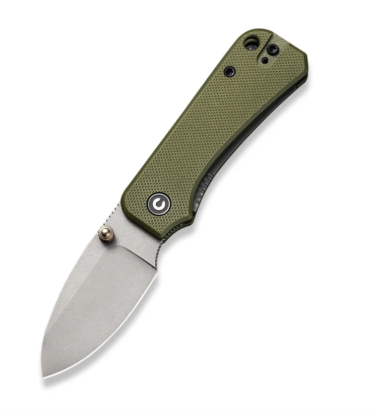 We Knife -Civivi Baby Banter Gray SW Nitro-V Blade with Green G10 Handles