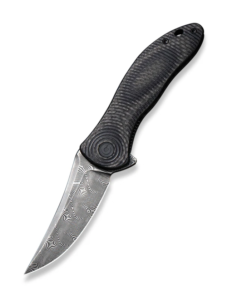 We Knife - CIVIVI Synergy3 Damascus Trailing Point Blade with Layered Black G10/ Twill Carbon Fiber Handles