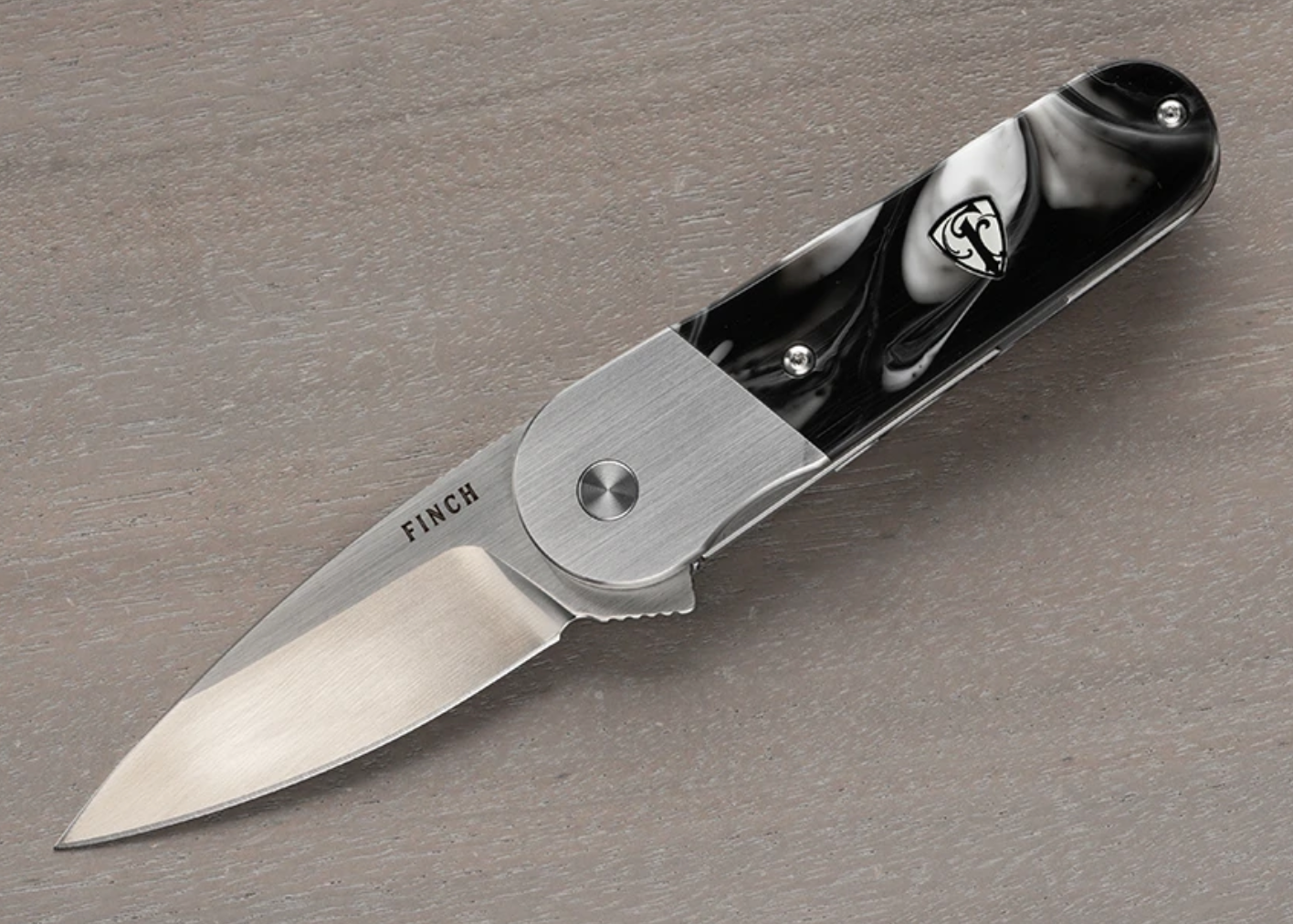 Finch Knife Company Cherry Bomb Satin Blade with Smoke Resin Handles