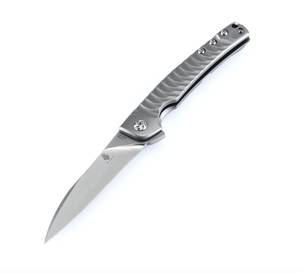 Kizer Ki3457A1 Splinter Flipper Stonewash Blade with Titanium Gray Handles