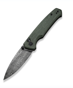 We Knife -CIVIVI Altus Button Lock Folding Knife Black Hand Rubbed Damascus Blade with Green Micarta Handles