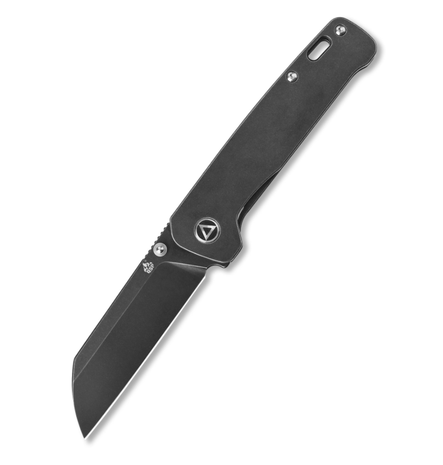 QSP Penguin QS130-O Frame Lock Black Stonewash Titanium Handles with Black Stonewash Blade