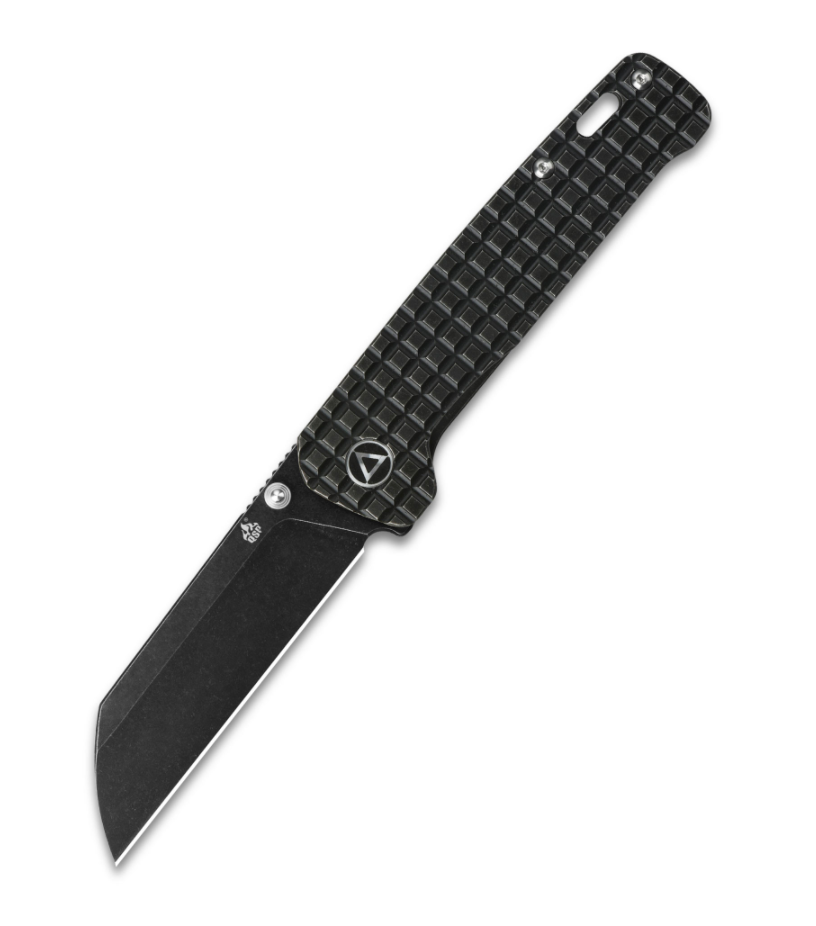 QSP Penguin QS130-OFRG Frame Lock Black Frag Titanium with Black Stonewashed Blade