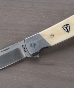 Finch Knife Company LUCKY 13 Flipper 154CM Satin Blade with Stainless Steel Bolstered/ VooDoo Smooth White Bone Scales