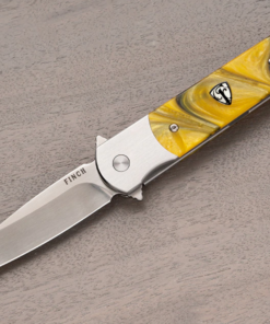 Finch Knife Company Road Runner Satin Blade with Hornet Yellow Resin Blade/ Titanium Pocket Clip
