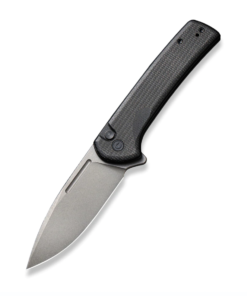 We Knife - Civivi Conspirator Pocket Knife Button Lock/Flipper Opener -Black Micarta Handle with Gray Stonewashed Blade