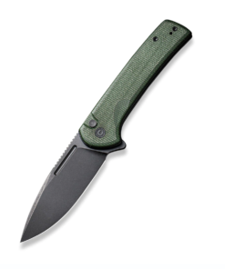 We Knife - Civivi Conspirator Pocket Knife Button Lock/Flipper Opener- Green Micarta Handle with Black Stonewashed Blade