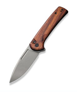 We Knife - Civivi Conspirator Pocket Knife Button Lock/Flipper Opener- Cuibourtia Wood Handle with Gray Stonewashed Blade
