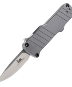Hogue Knives HOGK54032 HK Micro Incursion OTF Automatic Tumbled Finish Clip Point Blade with Matte Grey Aluminum Frame