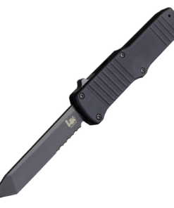 Hogue Knives HOGK54000 HK Hadron OTF Automatic Black PVD Finish Tanto Blade (Partially Serrated) with Matte Black Aluminum Frame