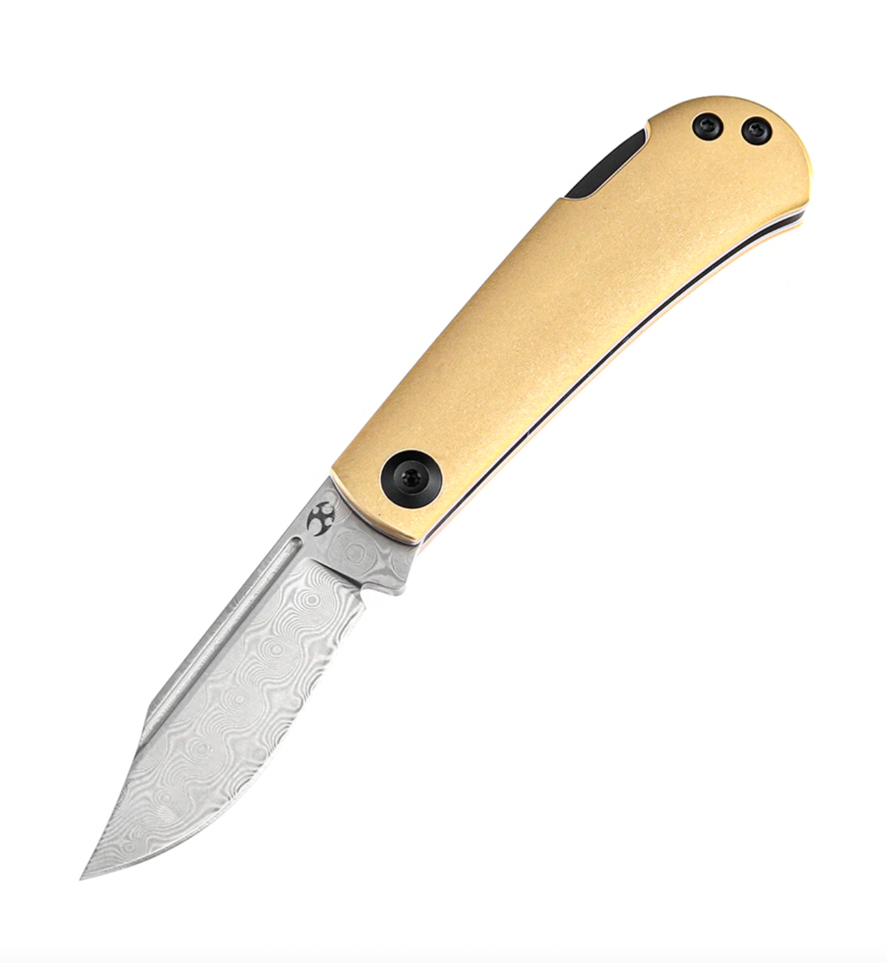 Kansept Knives K2026BB1 Wedge Back Lock SlipJoint Damascus Blade with Brass Handles(Nick Swan Design)