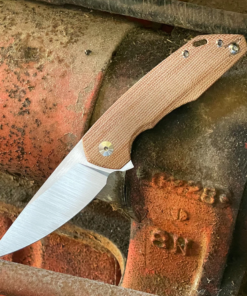 GiantMouse Knives Vox/Anso ACE Corta Linerlock Knife Satin Blade with Natural Canvas Micarta Handles
