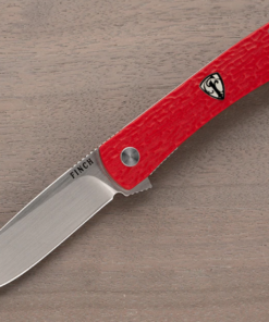 Finch Knife Company Chernobyl Ant Flipper Satin Blade with Red Jigged G10 Scales