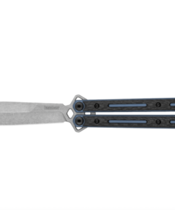 Kershaw 5150CF Lucha Balisong Butterfly Knife Working Finish Blade with Carbon Fiber/ Blue Liner Handles