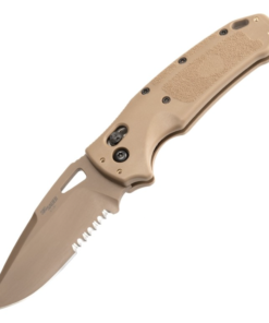 SIG Sauer by Hogue HOGK36373 Manual Folder K320 M17/M18 Drop Point Partially Serrated/ Coyote PVD Finish Blade with Coyote Tan Polymer Frame