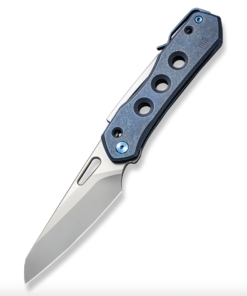 We Knife- 21031-3 Vision R Superlock Folding Knife Silver Bead Blasted Reverse Tanto Blade with Blue Stonewash Titanium Handles